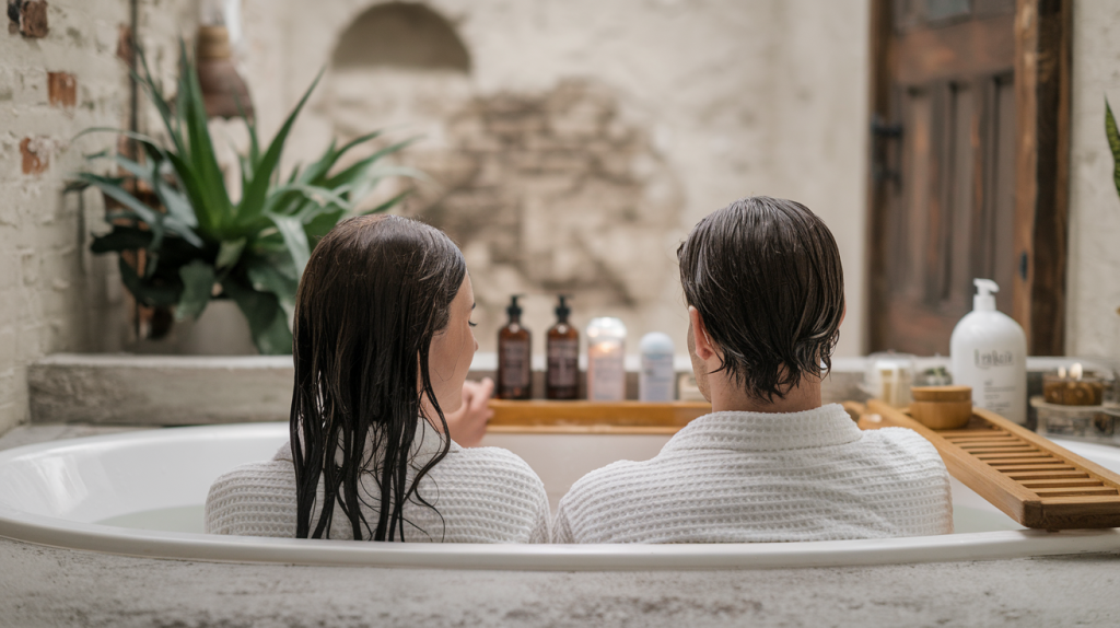 A man an woman engaging in selfcare