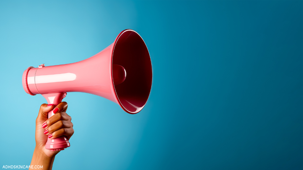 An image showing a megaphone for a public service announcement (PSA) concerning the 4-Step Skincare Routine for Oily Skin 
