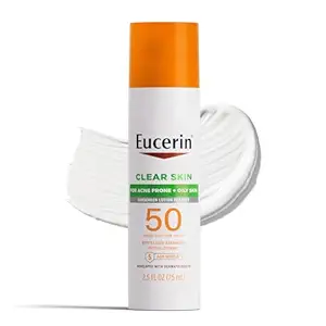 Eucerin Sun Clear Skin Face Sunscreen Lotion SPF 50 for Acne Prone and Oily Skin, Lightweight Sunscreen with Oil-Absorbing Minerals, Won't Cause Breakouts, Hypoallergenic