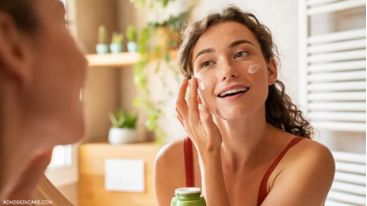 a woman taking care of her skin with a 4-step skincare routine for oily skin