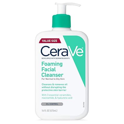CeraVe Foaming Facial Cleanser, Daily Face Wash for Oily Skin, Hyaluronic Acid + Ceramides + Niacinamide, Fragrance Free & Paraben Free, Non-Drying Oil Control Face Wash, 16 Fluid Ounces