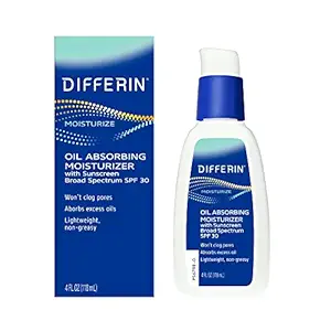 Differin Oil Absorbing Moisturizer with SPF 30, Sunscreen for Face by the makers of Differin Gel, Gentle Skin Care for Acne Prone Sensitive Skin