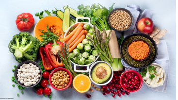 Nutrient-rich foods like vegetables, grains, and fruits illustrating how diet helps manage how Ritalin affects skin.