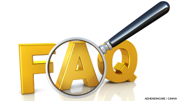 Magnifying glass over FAQ sign, representing common questions about the Adderall skincare routine